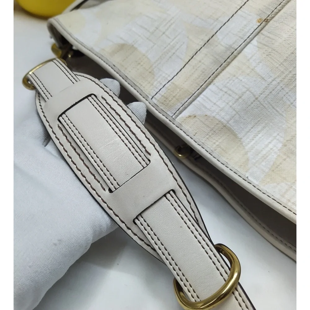 Coach Signature Of-White Canvas Leather Trim Zipper Pockets Hobo Shoulder Bag